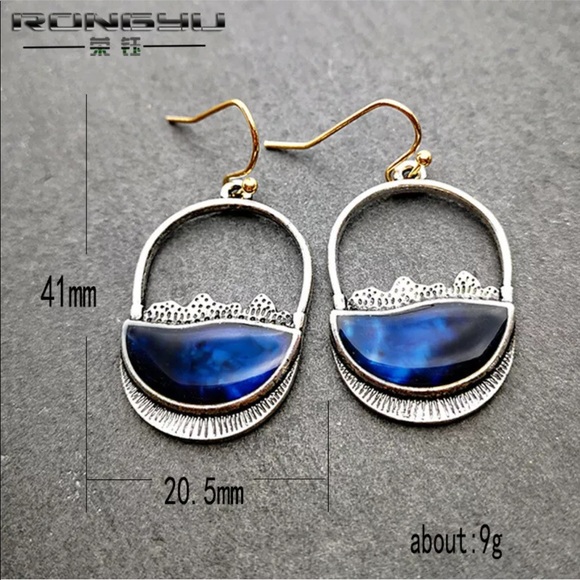 Artisan 925 sterling lapis blue dangle earrings - Picture 4 of 7